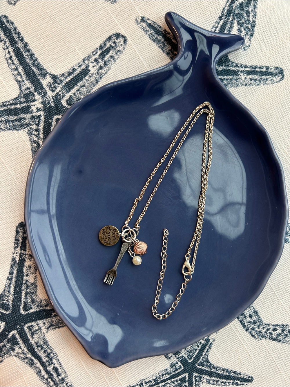 Disney’s Silver Charm Necklace with Shell and Fork Charms - Women Jewelry